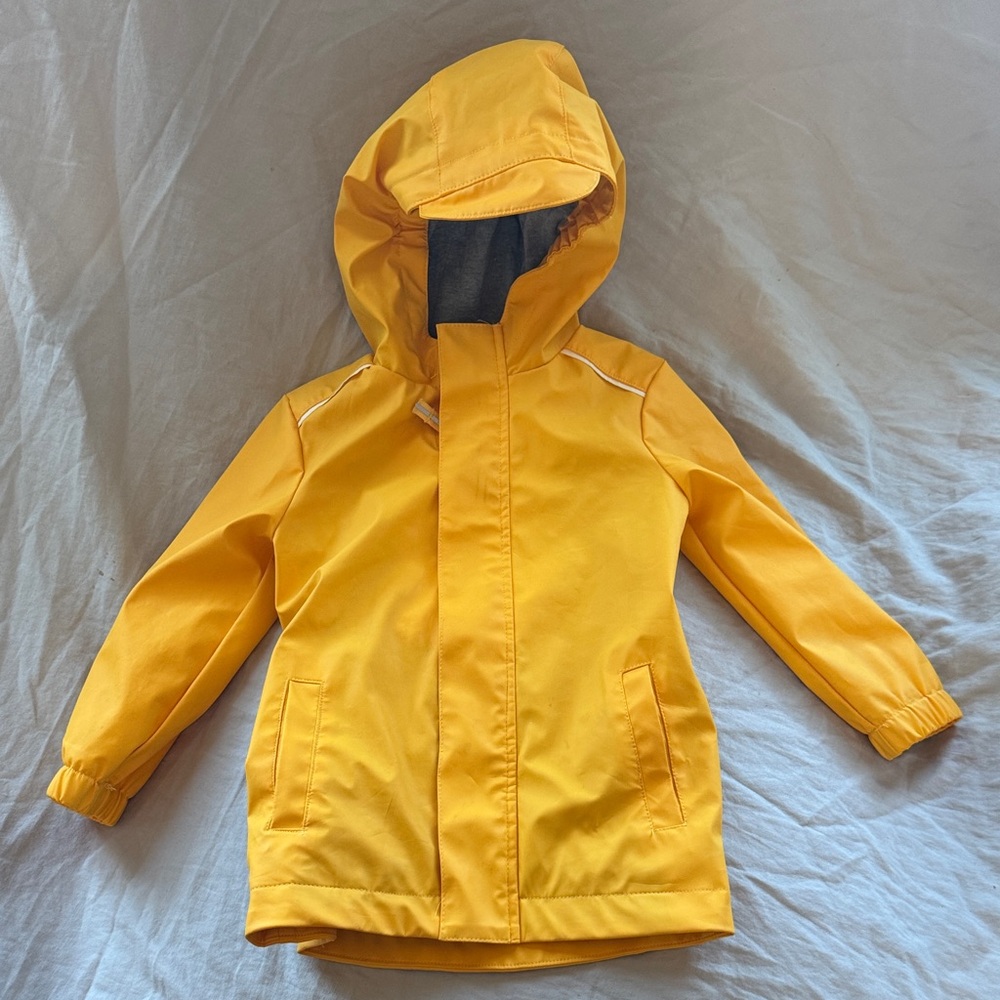 Cat and Jack Yellow Unisex Raincoat 2T w/ Pockets Cotton Blend Grey Gray Lining